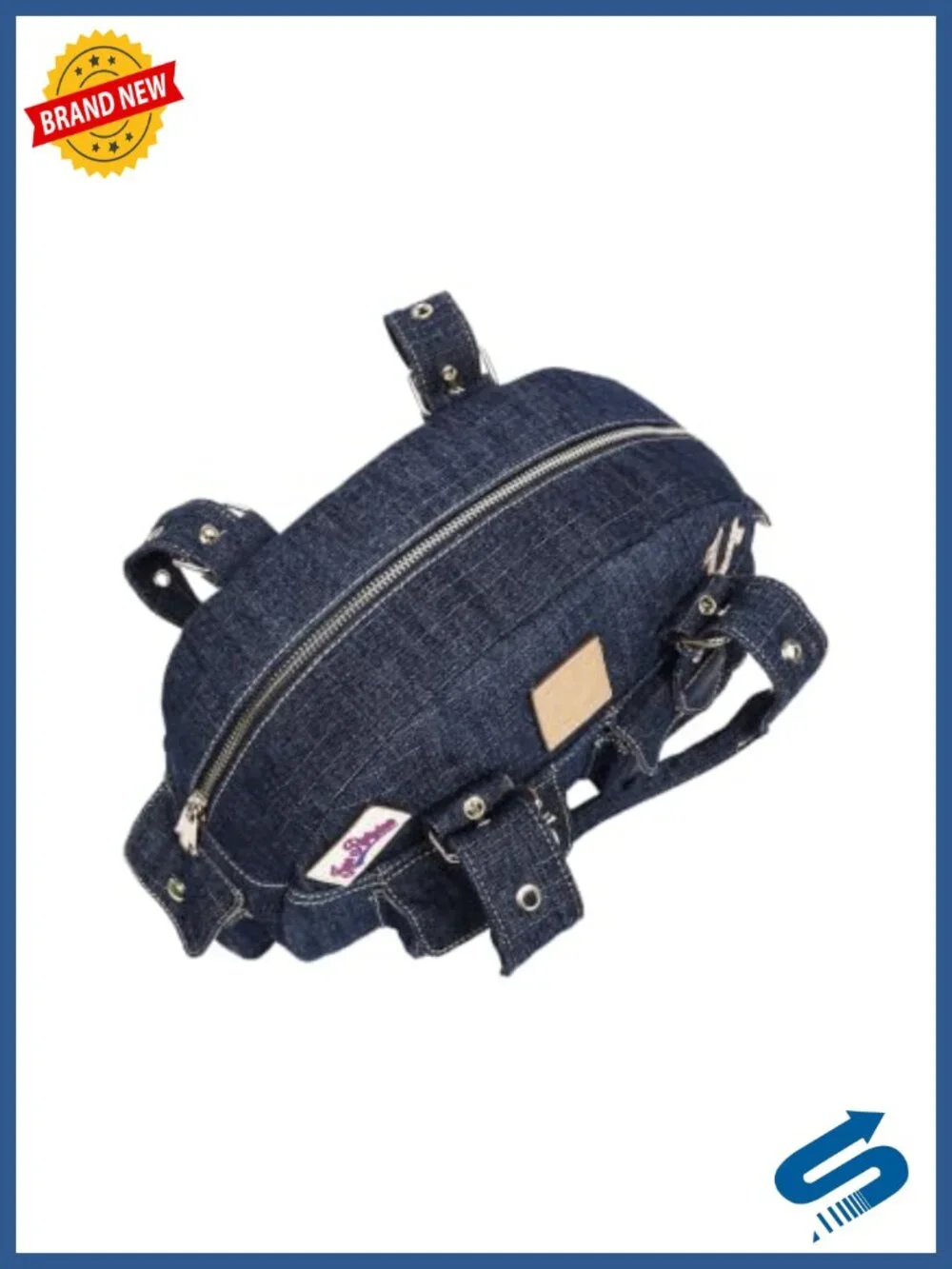 Designer Denim Satchel with Embroidered Horseshoes and Patches